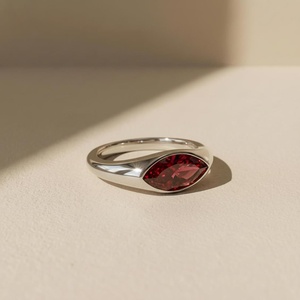 Marquise Garnet <b>Ring</b> Bezel Set 925 Sterling Silver 14K Gold Plated Signet Pinky January Birthstone Gift - Product Image 4