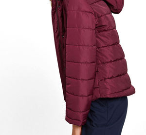 Women's Burgundy Hooded Puffer Jacket With <b>Fur</b> <b>Trim</b> Windproof Winter Casual Outerwear Solid Color Polyester Shell Zipper Closure - Product Image 6