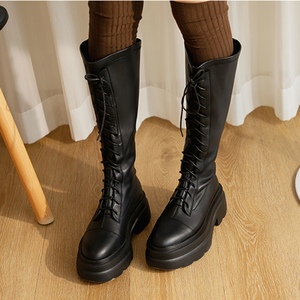 Bottes de combat montantes Ann'S pour femme, plateforme 7,5 cm, fermeture éclair, tige en cuir véritable, semelle épaisse, talon rembourré, toutes saisons - Product Image 6