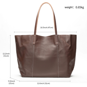 Bolso Tote de Cuero Genuino Azul con Asas Naranjas, Cierre Abierto, Estilo Minimalista para Uso Diario - Product Image 2