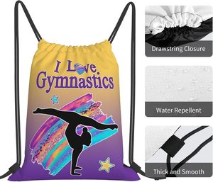 Sac à dos à cordon Waseem Impex I Love Gymnastics avec motif silhouette et dégradé arc-en-ciel pour les passionnés - Product Image 5