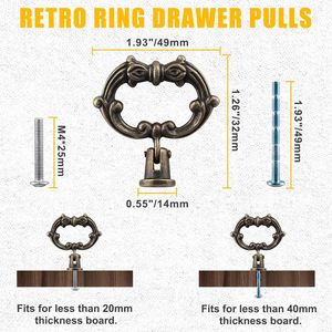 Lot de 6 poignées de tiroir vintage en bronze antique, petits anneaux de tirage pour commodes, poignées de meubles en métal - Product Image 3