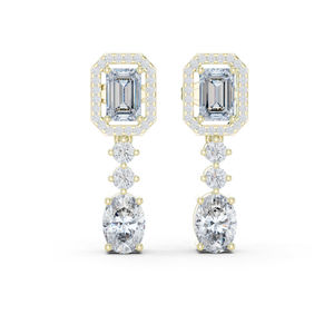 Pendientes de Fiesta de Oro Rosa de 14k con Diamantes de Corte Ovalado/Esmeralda/Redondo para Mujer |   Diamante Cultivado Nuevo - Product Image 3