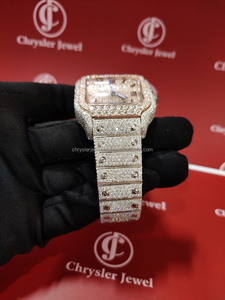 Marque entièrement glacé VVS Moissanite diamant clouté montre-bracelet mécanique automatique pour hommes femmes Hip Hop verre en acier inoxydable - Product Image 3