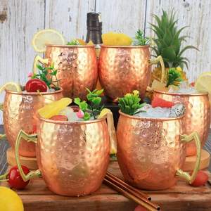 Mug à bière Moscow Mule en cuivre pur de qualité supérieure avec poignée en laiton, capacité 450-550 ml, compatible lave-vaisselle, articles de bar pour les fêtes - Product Image 1