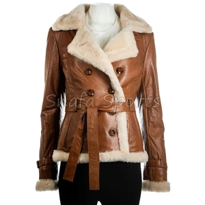 Abrigo de Piel de Oveja Auténtica, Suave y Esponjoso, con Cuello y Puños de Piel de Cordero de Lujo Personalizados, Chaqueta de Cuero Genuino para Mujer, Primavera-Otoño - Product Image 2
