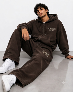 Ensemble de survêtement Vocksin marron surdimensionné avec sweat à capuche zippé pour homme, en coton épais de qualité supérieure, coupe large, idéal pour l'hiver - Product Image 2