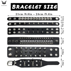 Wholesale Multi-Style Black Stainless Steel Unisex <b>Bracelet</b> Pack New Trendy Customized Studded Wristband <b>Set</b> Adjustable Snap - Product Image 2