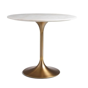 โต๊ะกาแฟหินอ่อนสีขาวทรงกลมทันสมัย ฐานโลหะสีทอง โต๊ะข้างห้องนั่งเล่น - Product Image 4