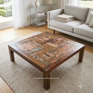 Mesa de Centro Rústica de Madera Duradera al por Mayor, Hecha a Mano, Estilo Minimalista Vintage Industrial, Muebles para Sala de Estar, Madera Reciclada de Barco - Product Image 5