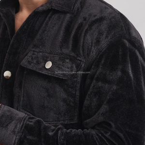 Chándal de terciopelo clásico personalizado OEM 2024 para hombre, terciopelo informal negro con bolsillo frontal, tela pesada - Product Image 5