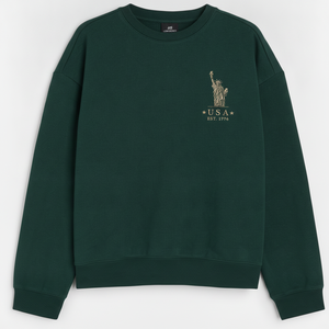 Sudadera de Cuello Redondo HERITAGE Verde Bosque con Bordado de la Estatua de la Libertad, Personalizada OEM ODM para Hombre y Mujer - Product Image 4