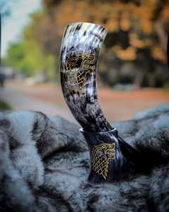 Viking Drinking Handmade Natural OX Horn <b>Tankard</b> Mug Cup for Ale Beer Mead Wine 100% Leak Free with <b>Wooden</b> Stand - Product Image 6
