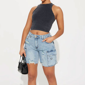 Pantalones Cortos de Mezclilla de Verano para Mujer, de Alta Calidad, Diseño Sexy, Talla Grande, Cintura Media, Rotos, de Algodón - Product Image 3