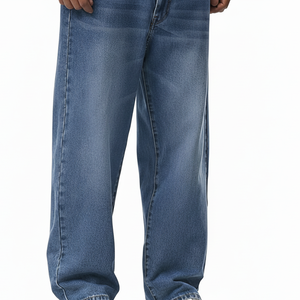 Pantalones Vaqueros Clásicos Transpirables para Hombre, de Corte Holgado, Pierna Ancha, Estilo Acampanado, Relaxed Fit, en Denim Azul Lavado a la Piedra - Product Image 5