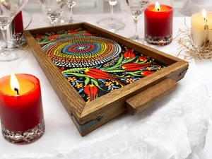 India Handmade Wooden Printed <b>Tray</b> Wooden Printed <b>Tray</b> for Creative Home & Decor Wholesale Serving Platter From India - Product Image 4