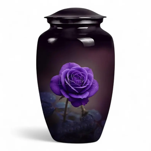 Purple Rose Memorial Urn <b>Ash</b> Cremation <b>Keepsake</b> Jar with Velvet Drawstring Bag for Remembrance Gift - Product Image 3