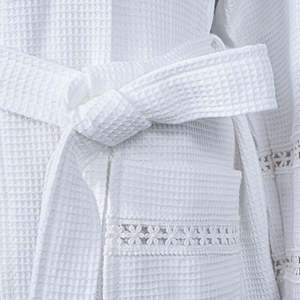 Albornoz de mujer Nesta Sports de alta calidad, 100% algodón, color blanco gofrado, personalizado, súper suave, transpirable, estilo kimono, ropa de dormir gofrada. - Product Image 4