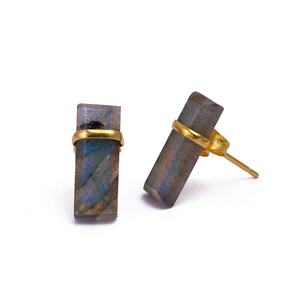 Pendientes de Barra Rectangular de Piedras Preciosas Naturales, Chapados en Oro, Hechos a Mano, Modernos, Minimalistas, Geométricos, para Mujer - Product Image 2