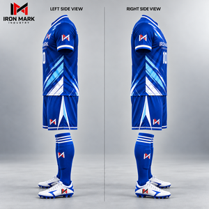ชุดเสื้อฟุตบอลยูนิเซ็กซ์ Iron Mark Industry สีน้ำเงิน คอวี แขนสั้น ระบายอากาศได้ดี ยืดได้สี่ทิศทาง แห้งเร็ว ผลิตจากโพลีเอสเตอร์ สำหรับนักกีฬา - Product Image 4