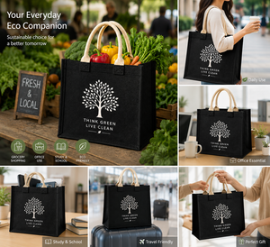 กระเป๋าโท้ทผ้าไม่ทอ Think Green Live Clean ขนาดกลาง สำหรับช้อปปิ้งและโปรโมชั่น  รักษาสิ่งแวดล้อม 100% - Product Image 4