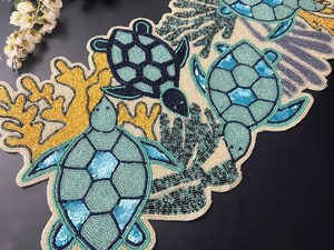 Manteles Individuales de Tela Bordados a Mano, Ecológicos y Duraderos, con Diseño de Tortuga, Forma Personalizada, Diseño de Lujo, Verde Azul Marino - Product Image 4