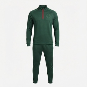 Survêtement vert pour homme, demi-zip, coupe sportive longue, séchage rapide, polyester et élasthanne, idéal pour l'automne - Product Image 1