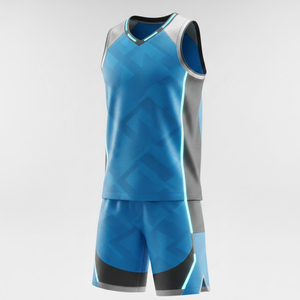 Maillot de basket-ball unisexe en gros pour hommes, 100 % polyester respirant, col en V, tissu maillé - Product Image 1