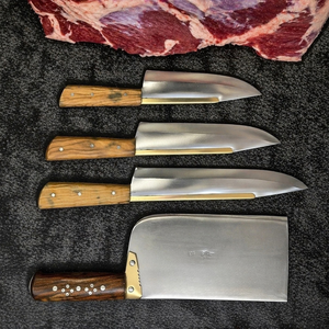 Qurbani Set Kohlenstoffstahl Kamani 4-teiliges Metzgermesser-Set Silberne Klingen Braune Holzgriffe Fleischbeil Schneidewerkzeug-Set - Product Image 4