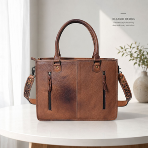 Hand Tooled Genuine Leather Hair On Cowhide Bag for Women Western Floral Hand bag Fringe Shoulder <b>Purse</b> with Adjustable Strap - Product Image 2