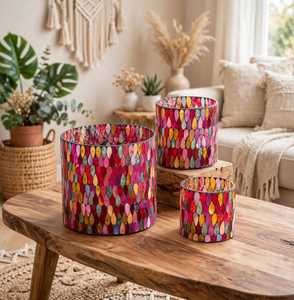 Porte-bougie votif en mosaïque or rose fait main, pot à bougie décoratif en verre, lanterne résistante à la chaleur, passe au lave-vaisselle pour la maison et le jardin - Product Image 1