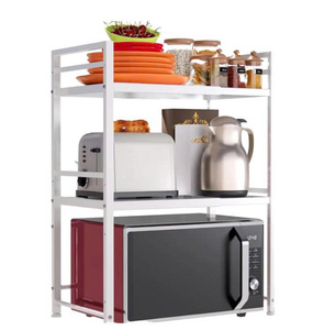 Double Tier Non-Folding Metal Standing Storage <b>Rack</b> for Microwave Oven Kitchen Use Modern Design Multifunctional <b>Shelf</b> Utensil - Product Image 2
