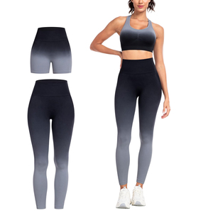Women Gradient Color Seamless Yoga Set Sports <b>Bra</b> High Waist Leggings 3 Piece Full Length <b>Racerback</b> Crop Top Activewear - Product Image 1