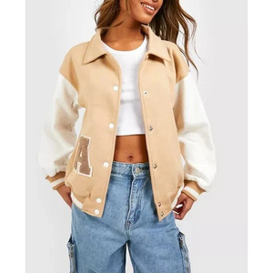 <b>White</b> Varsity <b>Jacket</b> With Black Sleeves Embroidered Letter A Preppy Style Button Closure Regular Length Autumn Wear - Product Image 3