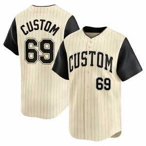 Custom cream Striped Baseball Jersey Breathable Polyester <b>Mesh</b> Full Button Team Uniform jersey Wholesale regular fit sports <b>Top</b> - Product Image 1
