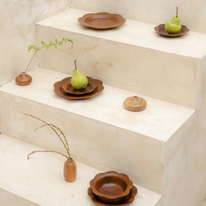 Flower Shape Edge Dark Wooden Plates For Restaurant Hotel Lunch And Dinner <b>Serving</b> Elegant Designer Tableware <b>Set</b> From India - Product Image 6