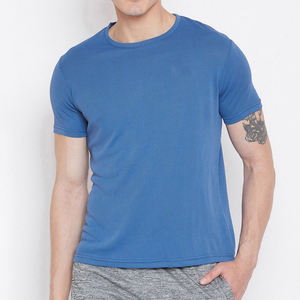 Camiseta de Manga Corta para Hombre, Cuello Redondo, Tejido de Punto Azul, Corte Ajustado, Color Sólido, Diseño Transpirable - Product Image 1