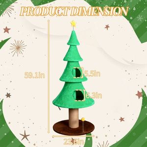 Torre per Gatti a Forma di Albero di Natale Grande e Alta 59 Pollici, Robusta con Morbido Pannello in Pile per Tirare, 2 Cucce e Giocattolo Teaser - Product Image 5