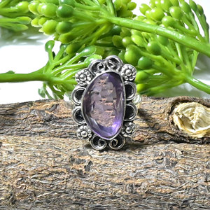 <b>Amethyst</b> Rosecut <b>Ring</b> Handmade Oxidized <b>Silver</b> Plated Gemstone Bezel Set Vintage Women's Statement <b>Ring</b> - Product Image 1