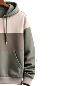 Sudadera con capucha para hombre en bloques de color verde salvia y beige, de algodón y forro polar, estilo casual, fabricante personalizado, proveedor mayorista de ropa. - Product Image 4