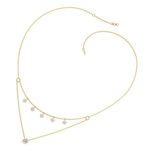 Collar de Diamantes con Dijes Florales en Capas, Cadena Doble Delicada y Detalles de Estrellas en Cascada - Product Image 1