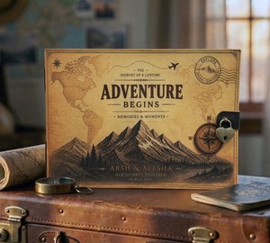 Livre personnalisé en cuir « L'aventure commence » – Album photo et carnet de souvenirs sur mesure pour voyages, mariages, écriture et scrapbooking – Cadeau pour couples - Product Image 4