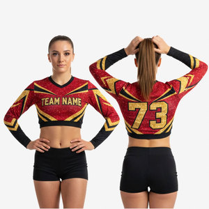 Custom Cheerleading Crop <b>Top</b> <b>Pink</b> Blue <b>Glitter</b> Print Team Name Number Adult Women's Dance Uniforms Spandex Polyester Crop <b>Top</b> - Product Image 6