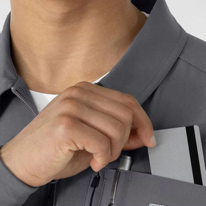 Ensemble de blouses médicales grises pour hommes, veste à fermeture éclair intégrale avec poches, uniforme d'hôpital, polyester tissé - Product Image 6