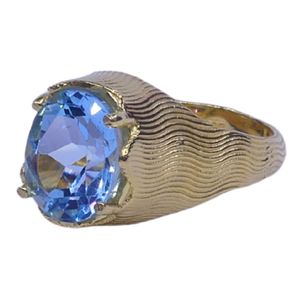 Anillo de Cóctel de Oro Amarillo con Topacio Azul de Corte Ovalado, Engaste de Garras, Estilo Clásico, para Uso Diario Masculino - Product Image 3
