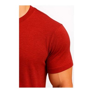 T-shirt en coton rouge à manches courtes et col rond pour homme, coupe ajustée, couleur unie, respirant, design jersey tricoté - Product Image 2