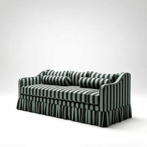 Sofá Moderno de Lujo Estilo Regency con Tela a Rayas, Clásico Tuxedo de Respaldo Alto, Sofá de 3 Plazas con Falda Plisada y Cojines Decorativos - Product Image 1