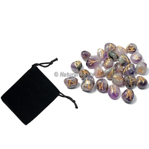 Juego de Runas de amatista con bolsillo, Gema de amatista, juego de runas grabadas - Product Image 1