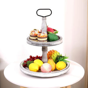Plateau en bois vintage à deux niveaux avec poignée en métal, facile à assembler, à 2 niveaux, pour la présentation des aliments et des cupcakes. - Product Image 2