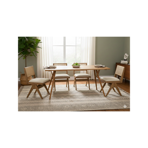 Juego de Mesa de Comedor de Madera de Teca Moderna Premium ARTERRA con Sillas de Mimbre y Cojines Ecológicos para Uso en Hogar, Hotel y Villa - Product Image 3